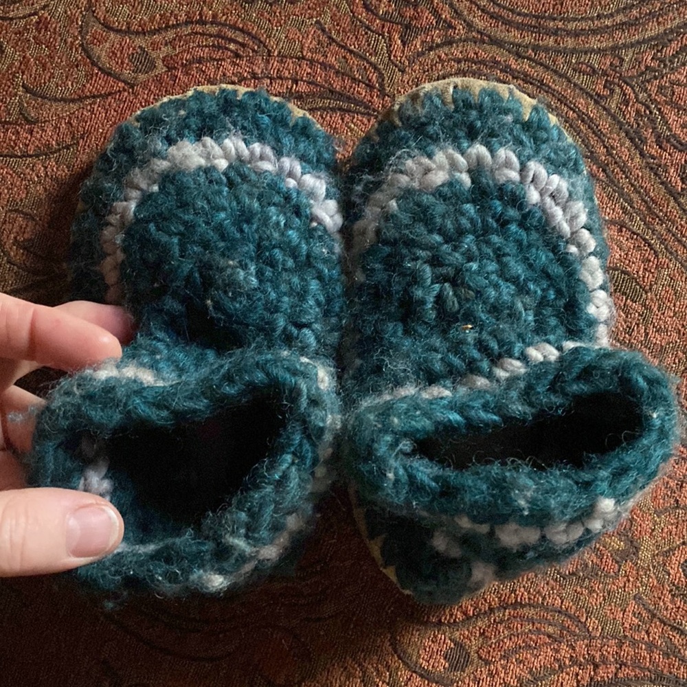 Padraig cottage toddler kids Wool sheepskin Booties slippers teal green leather